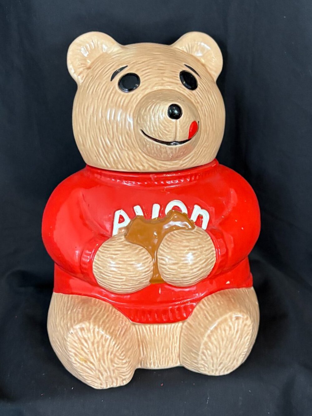 Vintage 1979 Avon Ceramic Ted E. Bear Cookie Jar Red Sweater Retro Kitchen